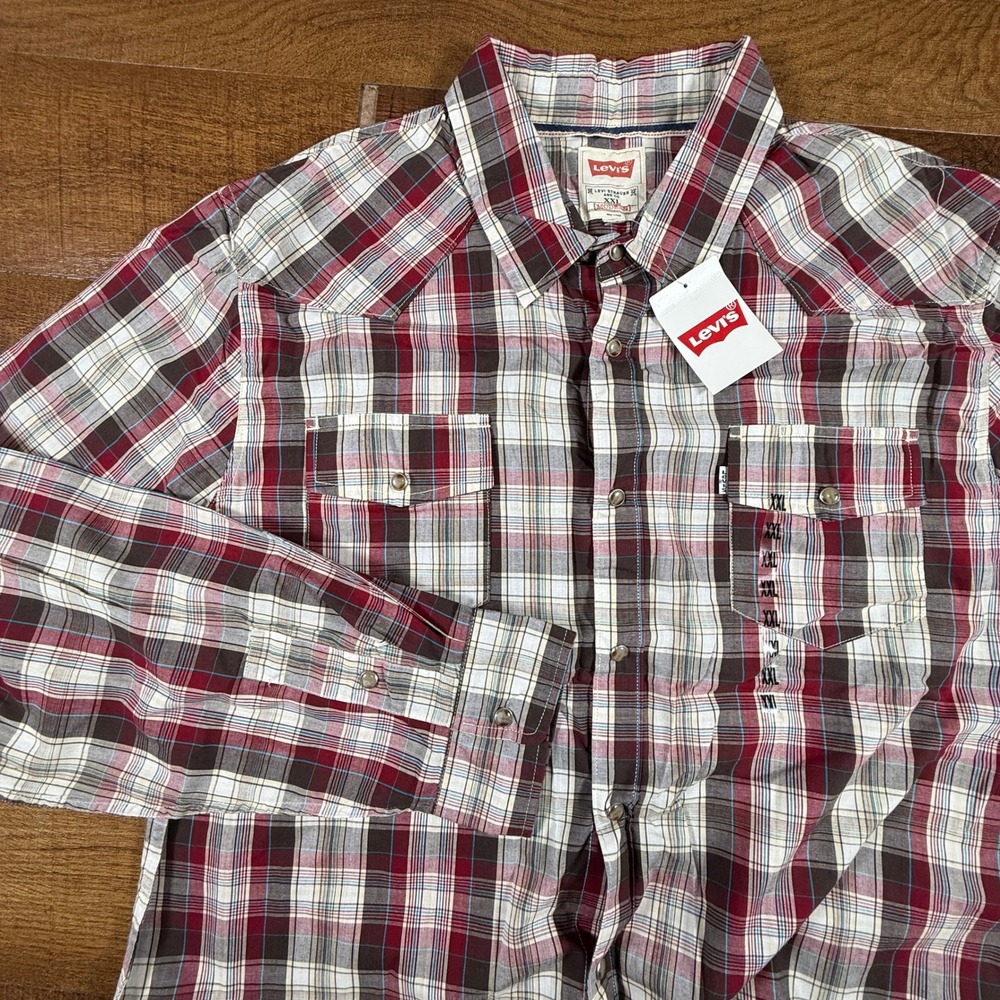 NWT Levi's Western Snap Shirt Mens XXL Plaid Modern Fit Long Sleeve
